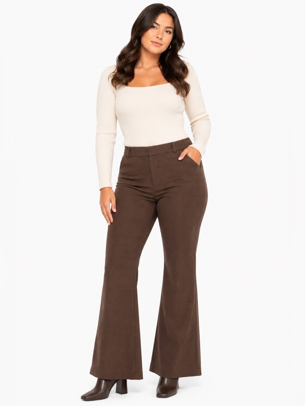 Y2K Vintage Coldwater Creek Plaid Flare Tailored Trousers (Chocolate Brown) 10